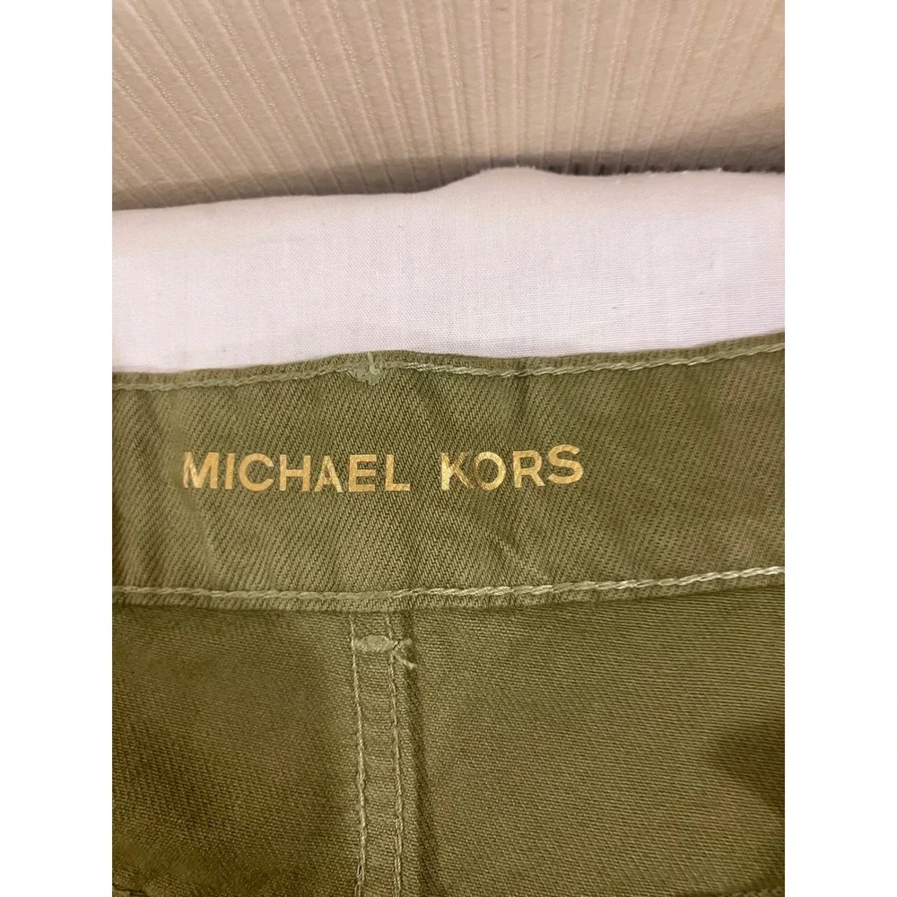 Michael Kors Womens Olive Green Cotton Button Front Midi Pencil‎ Skirt Size 12